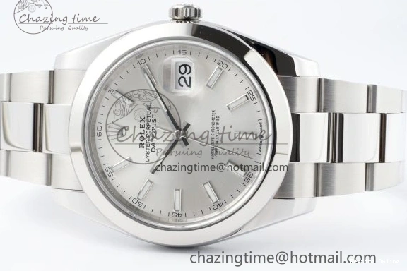 1227 DateJust 41 SS Polished Bezel KING 1:1 Best Edition 904L Steel Silver Stick Dial on Oyster Bracelet VR Flexible 2167